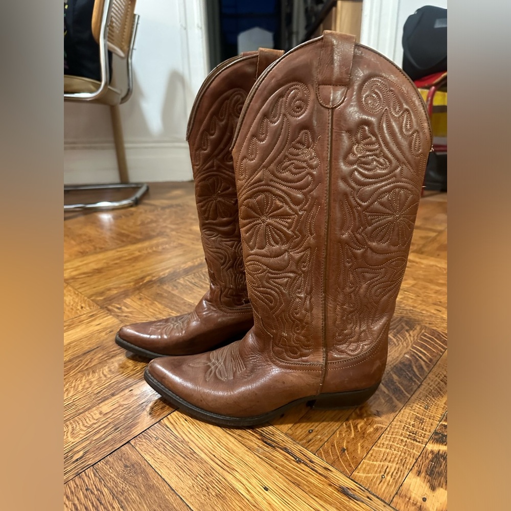 Wide calf brown cowboy boots
